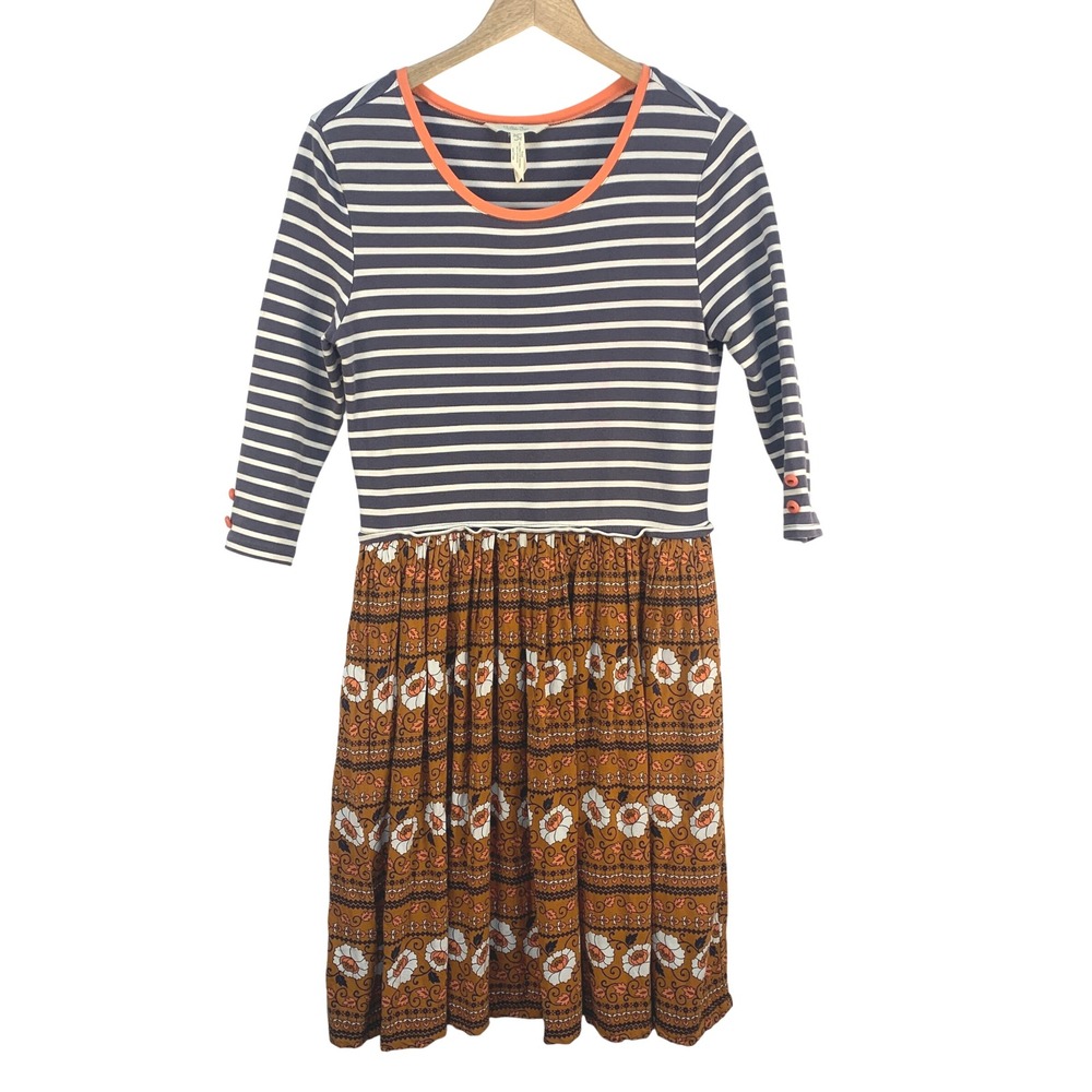 MATILDA JANE Women's Winsome Striped Floral Crew Neck Dress‎ Grey Orange